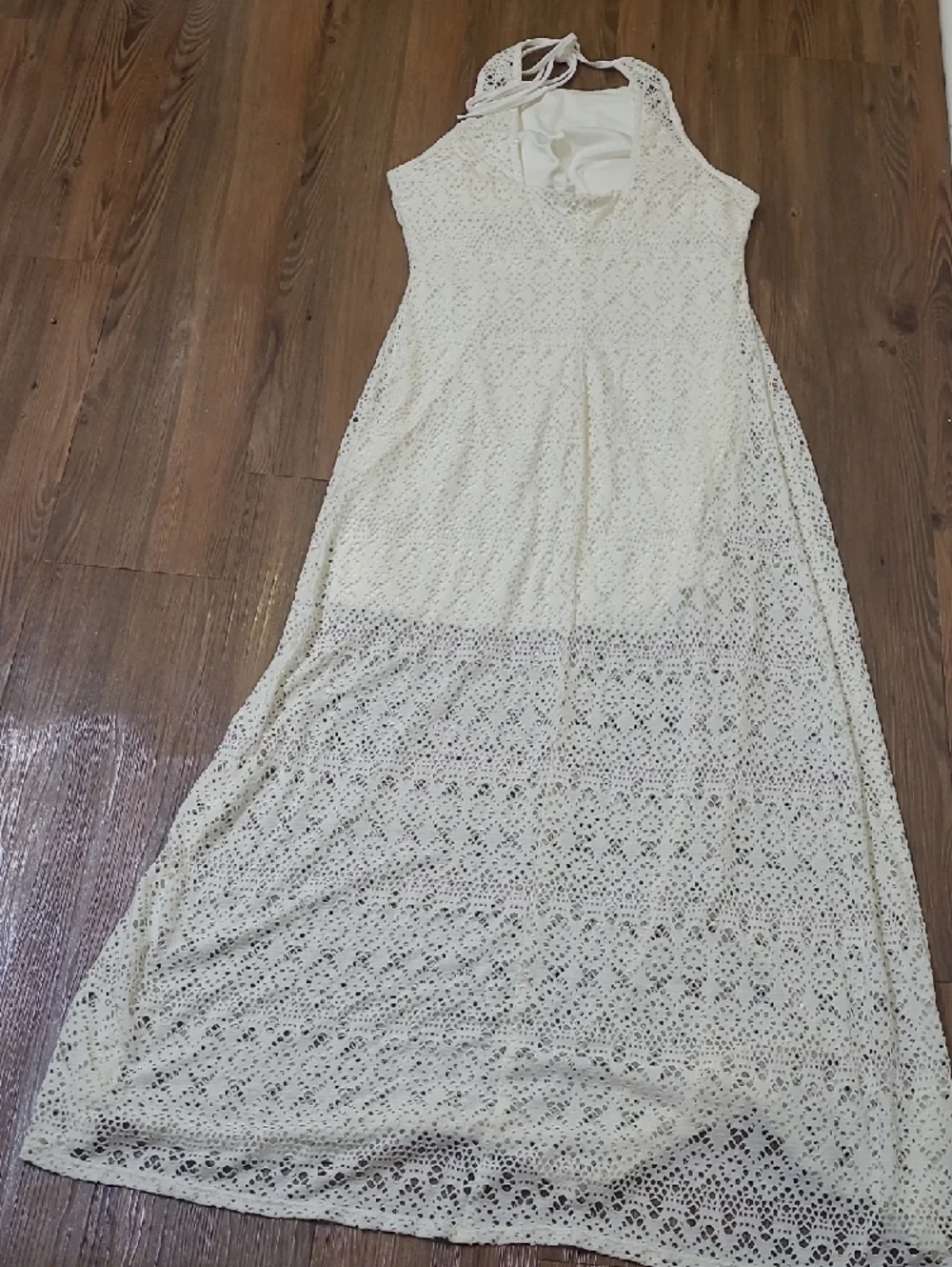 Bisou Bisou Cream Crochet Halter Maxi‎ Dress